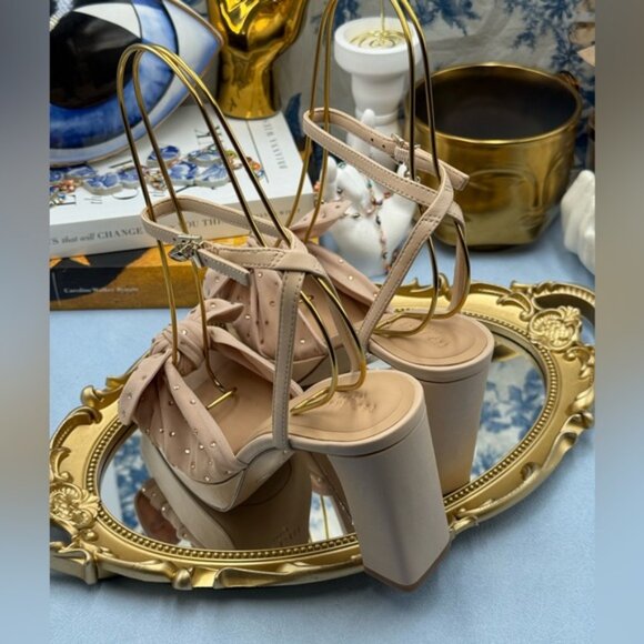 🆕 TED BAKER 🧿 NWOT MADDY Pink Crystal Embellished Bow Platform Sandals, Sz 7 - Picture 10 of 15